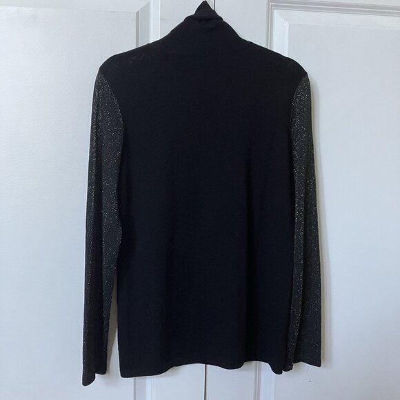 Elie Tahari Turtleneck Sweater Womens S Merino Wool Black Glitter Holiday - Picture 7 of 9